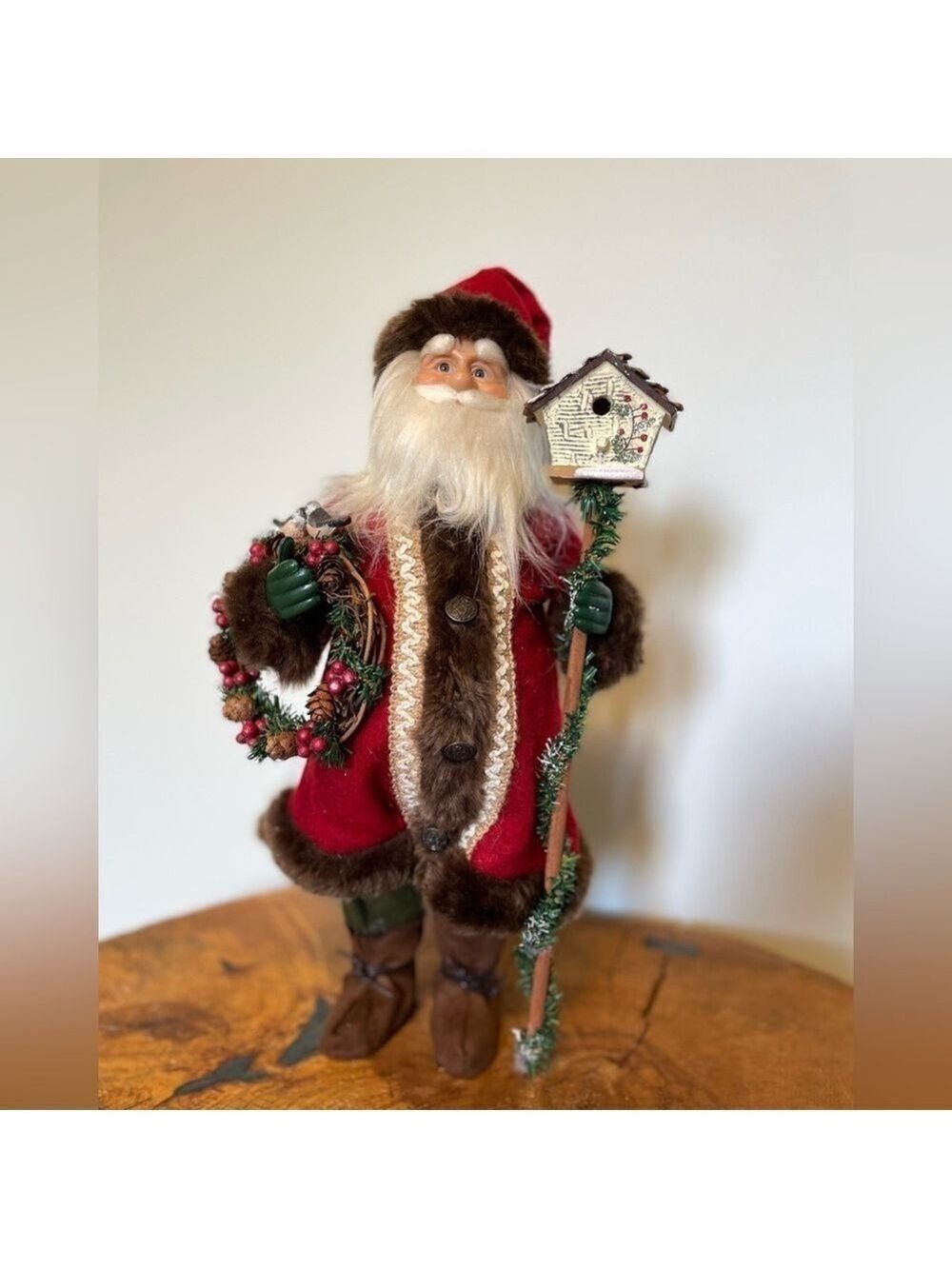 19" Standing Santa Holding Bird House & Wreath Figuring